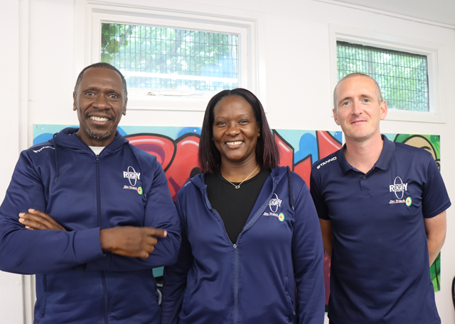 (left to right) On Track co-ordinator Kevin Brookes and senior On Track leaders Stephanie McKenzie and James Taylor at the Brownsover Youth Hut, one of the venues where the team holds weekly sessions for young people.