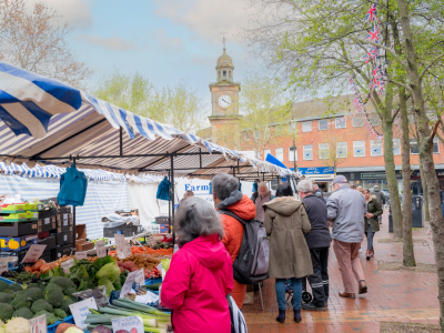 Image of Rugby market with people shopping